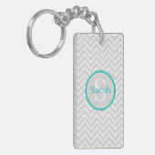 Blauwgroen Chevron Monogram AcrylSleutelhanger Sleutelhanger (Voorkant Links)