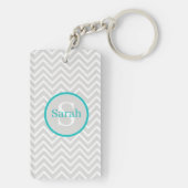 Blauwgroen Chevron Monogram AcrylSleutelhanger Sleutelhanger (achterkant)