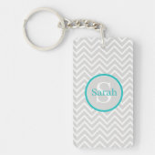 Blauwgroen Chevron Monogram AcrylSleutelhanger Sleutelhanger (Voorkant)
