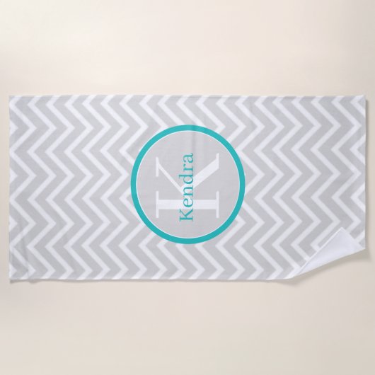 Blauwgroen Chevron Monogram Beach Towel Strandlaken (Voorkant)