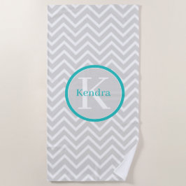 Blauwgroen Chevron Monogram Beach Towel Strandlaken