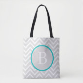 Blauwgroen Chevron Monogram Canvas tas (Voorkant)