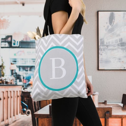 Blauwgroen Chevron Monogram Canvas tas