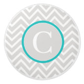 Blauwgroen Chevron Monogram Ceramic Knob Keramische Knop (Voorkant)