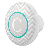 Blauwgroen Chevron Monogram Ceramic Knob Keramische Knop (Rechts)