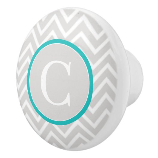 Blauwgroen Chevron Monogram Ceramic Knob Keramische Knop (Rechts)