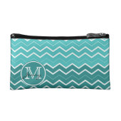 Blauwgroen Chevron Monogram Cosmetica Tasje (Voorkant)
