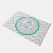 Blauwgroen Chevron Monogram Doormat Deurmat (Schuin)