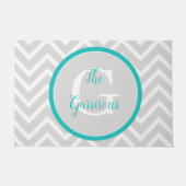 Blauwgroen Chevron Monogram Doormat Deurmat (Voorkant)