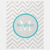 Blauwgroen Chevron Monogram Fleece Blanket (Voorkant)