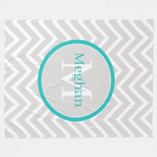 Blauwgroen Chevron Monogram Fleece Blanket (Voorkant (Horizontaal))