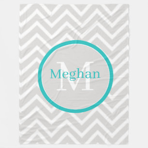 Blauwgroen Chevron Monogram Fleece Blanket Deken