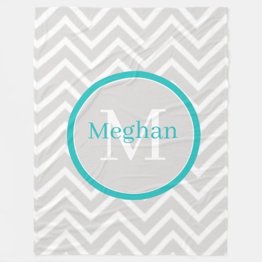 Blauwgroen Chevron Monogram Fleece Blanket Deken (Voorkant)