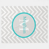 Blauwgroen Chevron Monogram Fleece Blanket Deken (Voorkant (Horizontaal))