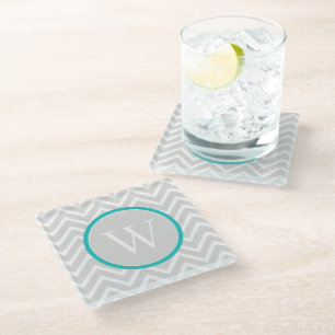 Blauwgroen Chevron Monogram Glass Onderzetter Glazen Onderzetter