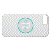 Blauwgroen Chevron Monogram iPhone Case (Achterkant (Horizontaal))