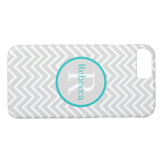Blauwgroen Chevron Monogram iPhone Case (Achterkant (Horizontaal))