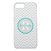 Blauwgroen Chevron Monogram iPhone Case (Achterkant)