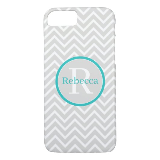 Blauwgroen Chevron Monogram iPhone Case (Achterkant)