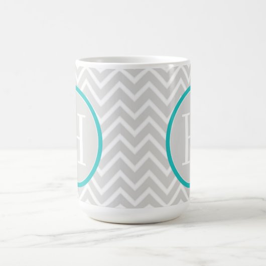 Blauwgroen Chevron Monogram koffie Mok (Center)