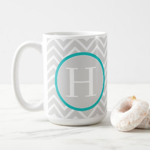 Blauwgroen Chevron Monogram koffie Mok