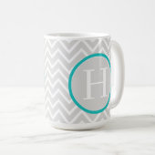 Blauwgroen Chevron Monogram koffie Mok (Voorkant rechts)