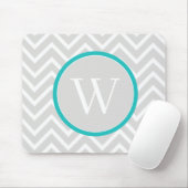 Blauwgroen Chevron Monogram Muismat (Met muis)