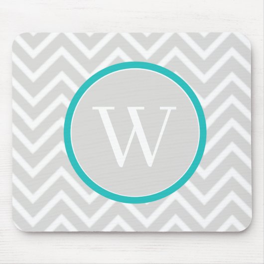 Blauwgroen Chevron Monogram Muismat (Voorkant)