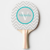 Blauwgroen Chevron Monogram Ping Pong Paddle Tafeltennisbatje (Voorkant)