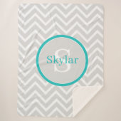 Blauwgroen Chevron Monogram Sherpa Blanket Deken (Voorkant)