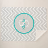 Blauwgroen Chevron Monogram Sherpa Blanket Deken (Voorkant (horizontaal))