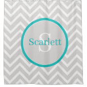 Blauwgroen Chevron Monogram Shower Curtain Douchegordijn (Voorkant)