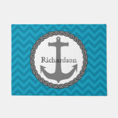 Blauwgroen Chevron Nautical Anchor Persoonlijk Deurmat (Voorkant)