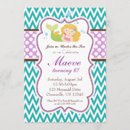 Blauwgroen Chevron, Paarse Stippen Blonde Mermaid Kaart