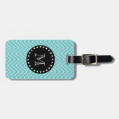 Blauwgroen Chevron Pattern | Zwart monogram Bagagelabel (Voorkant horizontaal)