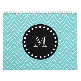 Blauwgroen Chevron Pattern   Zwart monogram Kalender