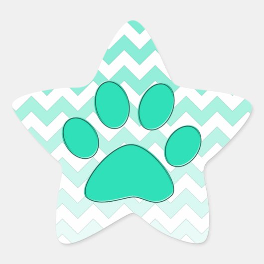 Blauwgroen Chevron Paw Zig Zag Monogram Ster Sticker (Voorkant)