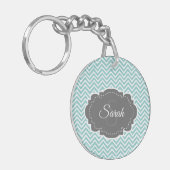 Blauwgroen Chevron Personaliseer AcrylSleutelhange Sleutelhanger (Voorkant Links)