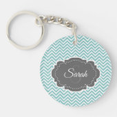 Blauwgroen Chevron Personaliseer AcrylSleutelhange Sleutelhanger (Voorkant)