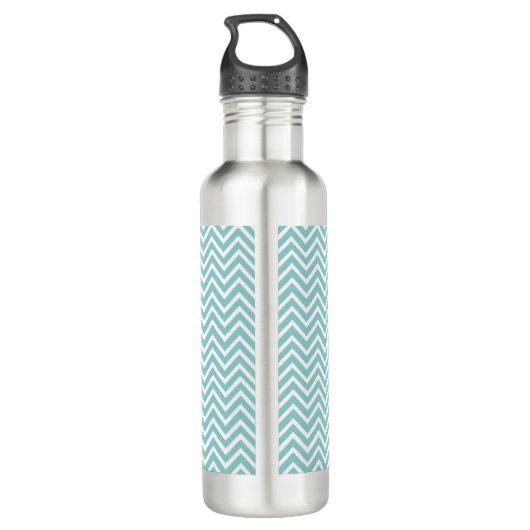 Blauwgroen Chevron Personaliseerd Waterfles (Achterkant)