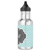 Blauwgroen Chevron Personaliseerd Waterfles (Rechts)