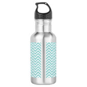 Blauwgroen Chevron Personaliseerd Waterfles (Achterkant)