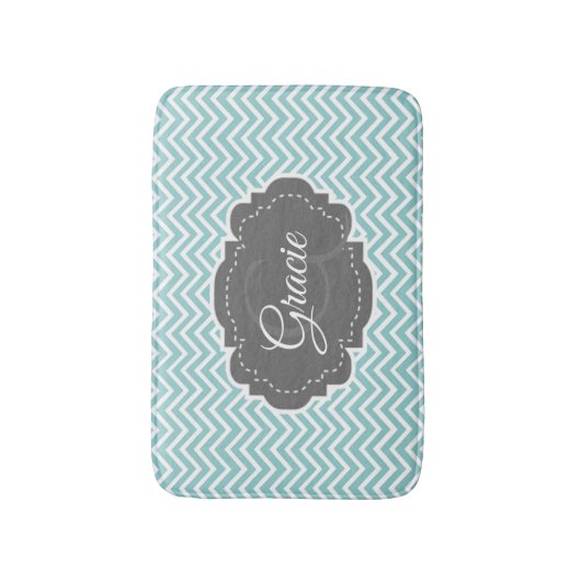 Blauwgroen Chevron Personalized Bath Mat (Voorkant Verticaal)
