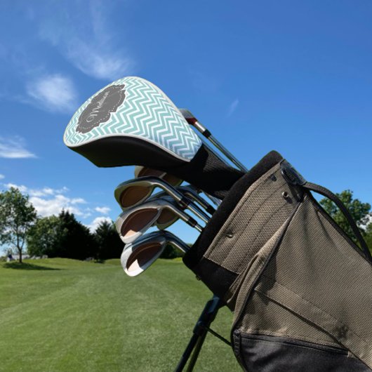 Blauwgroen Chevron Persoonlijk Golf Head Hoesje Golfheadcover