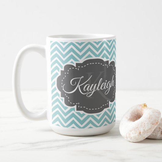 Blauwgroen Chevron Persoonlijke koffie Mok (Met donut)