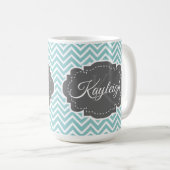 Blauwgroen Chevron Persoonlijke koffie Mok (Voorkant rechts)