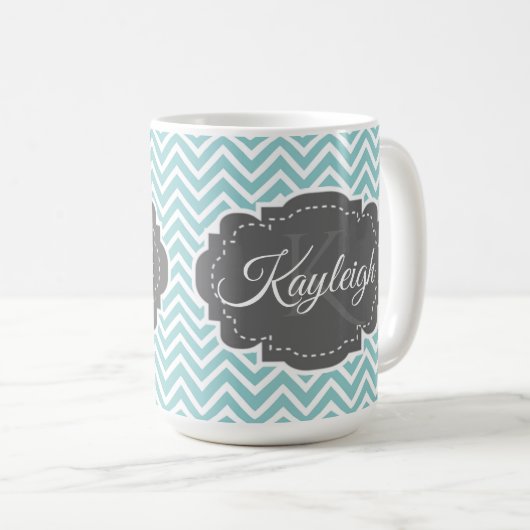 Blauwgroen Chevron Persoonlijke koffie Mok (Voorkant rechts)