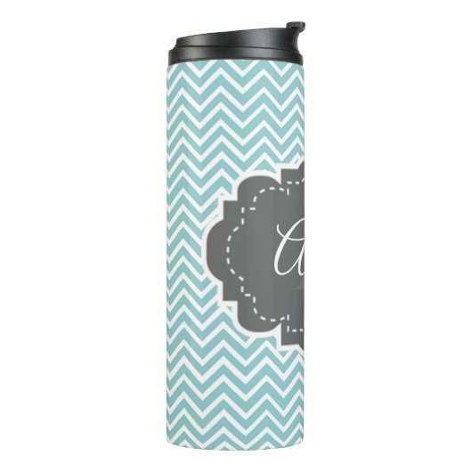 Blauwgroen Chevron Persoonlijke thermische getumbl Thermosbeker (Gedraaid links)