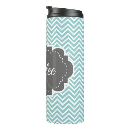 Blauwgroen Chevron Persoonlijke thermische getumbl Thermosbeker (Geroteerd rechts)