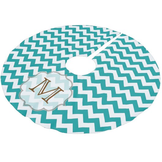 Blauwgroen Chevron Stripe Monogram Initiaal Kerstboom Rok (Gekanteld)
